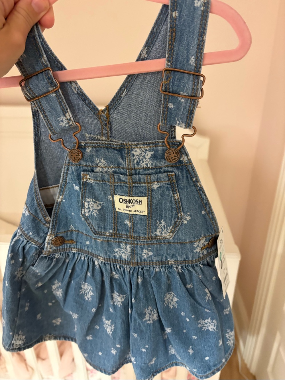 NWT 12M OshKosh B'gosh Girls' Blue Floral Denim Overalls